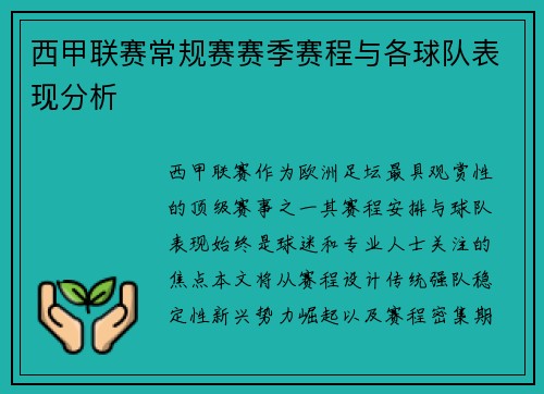 西甲联赛常规赛赛季赛程与各球队表现分析